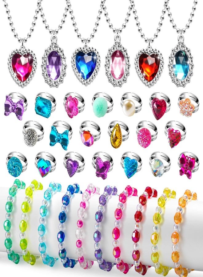 xFFFun 36pcs Princess Play Jewelry Set for Little Girls Ages 4-6, Kids Costume Dress Up Jewelry Necklace Bracelet Rings for Toddlers, Childrens Princess Valentines Party Favors Gift 3 4 5 6 7 8 Year Old Girl - Image 1